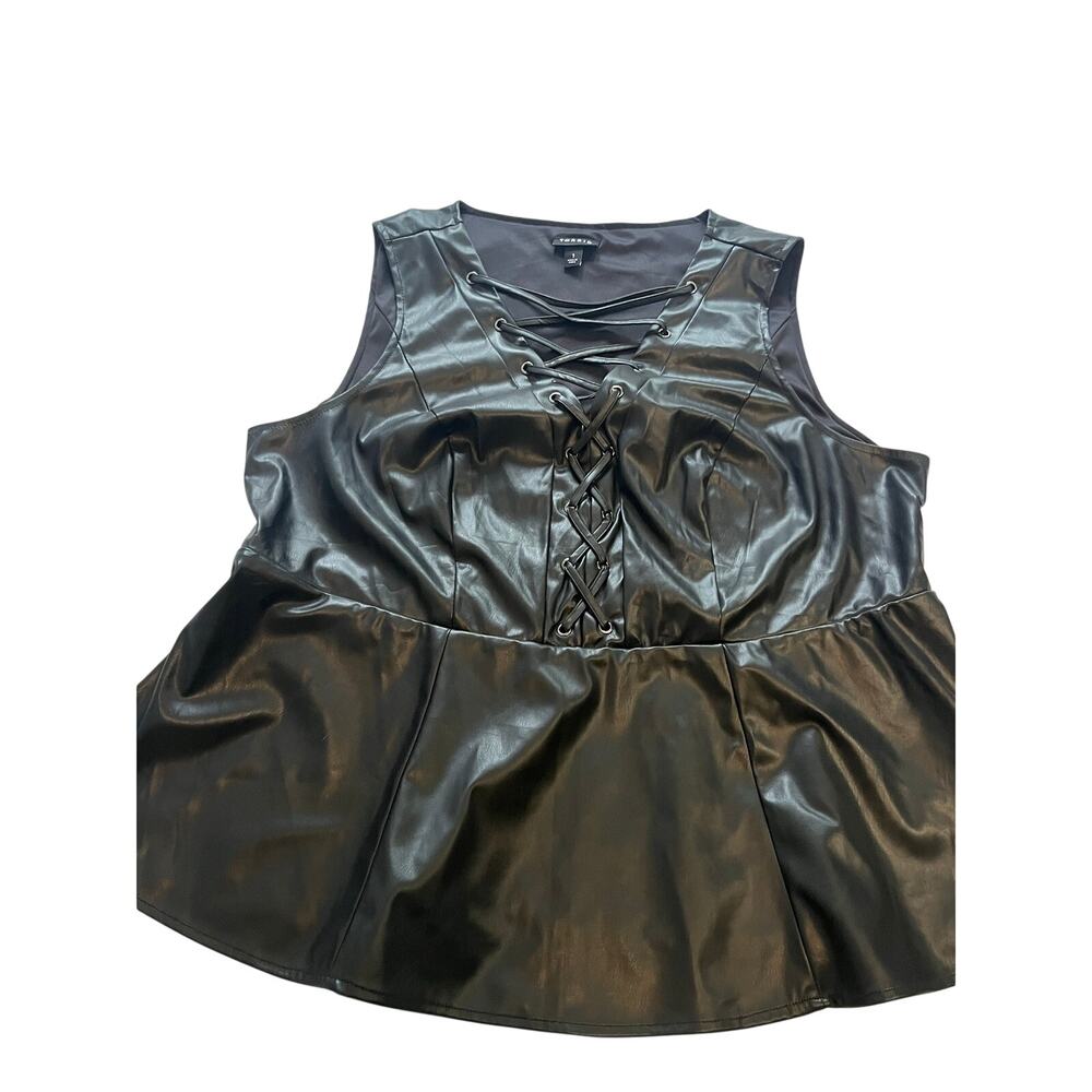 Torrid Black Faux Leather Lace Up Peplum Top Size 0 L Large Sleeveless Gothic